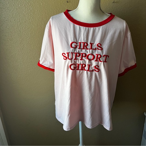 Woman’s Plus Size Girls Support Girls Tee Shirt Pink Red 4X Short - Picture 3 of 6